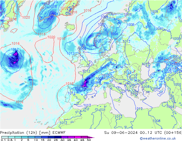 opad (12h) ECMWF nie. 09.06.2024 12 UTC