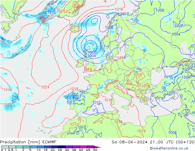 Niederschlag ECMWF Sa 08.06.2024 00 UTC