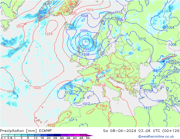 Srážky ECMWF So 08.06.2024 06 UTC