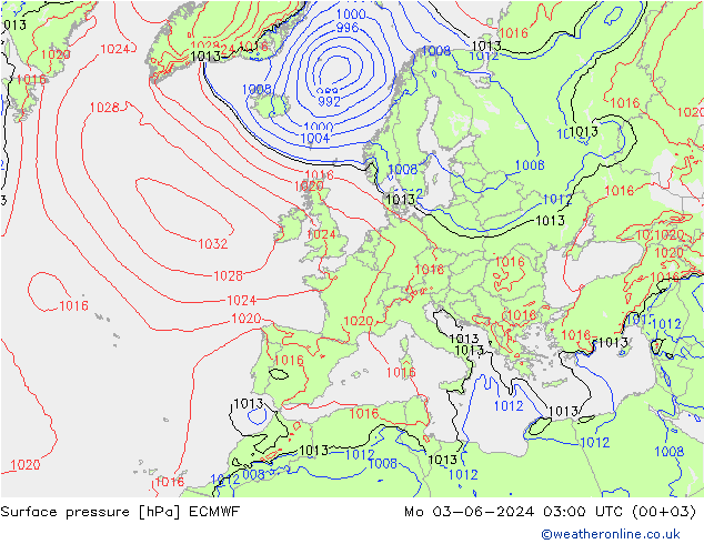 Pressione al suolo ECMWF lun 03.06.2024 03 UTC