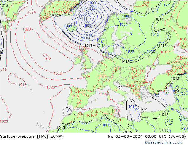 Pressione al suolo ECMWF lun 03.06.2024 06 UTC