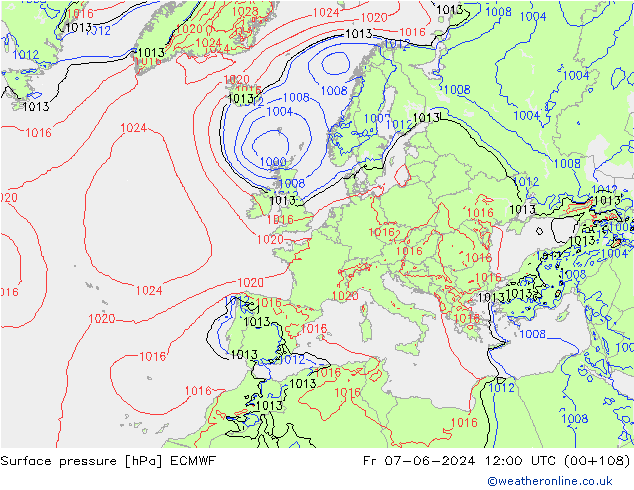 Surface pressure ECMWF Fr 07.06.2024 12 UTC