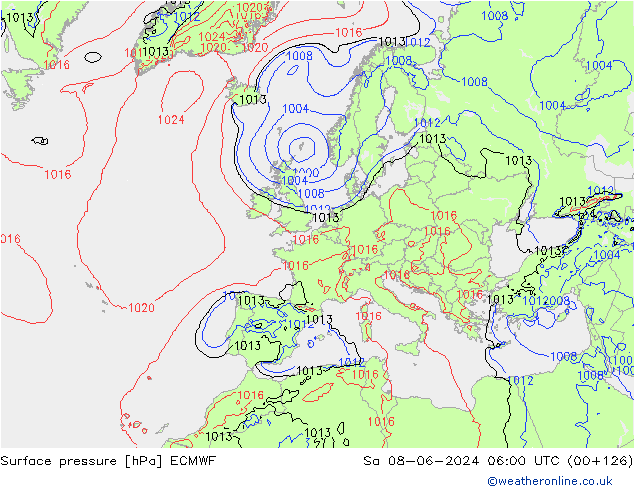 Surface pressure ECMWF Sa 08.06.2024 06 UTC