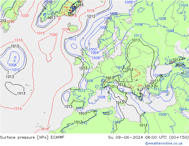 приземное давление ECMWF Вс 09.06.2024 06 UTC