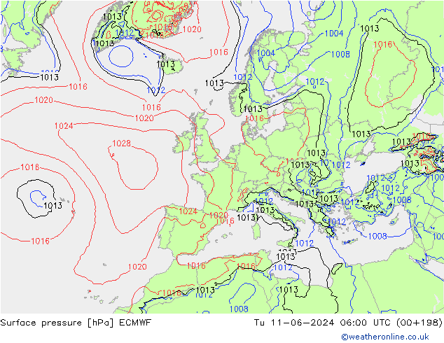 приземное давление ECMWF вт 11.06.2024 06 UTC