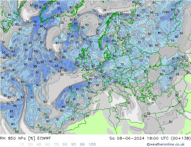 RH 850 hPa ECMWF Sa 08.06.2024 18 UTC