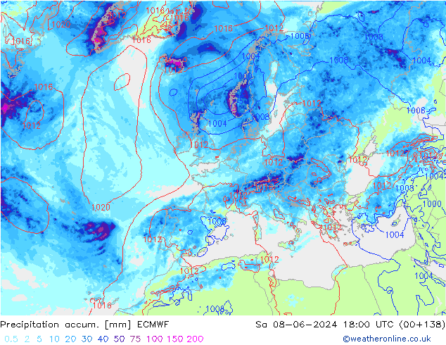 Précipitation accum. ECMWF sam 08.06.2024 18 UTC