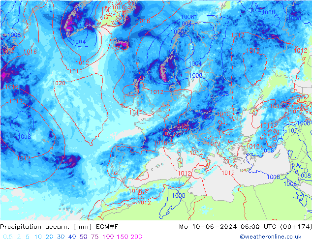 Nied. akkumuliert ECMWF Mo 10.06.2024 06 UTC