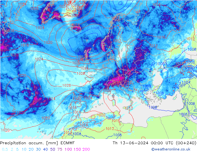 Toplam Yağış ECMWF Per 13.06.2024 00 UTC