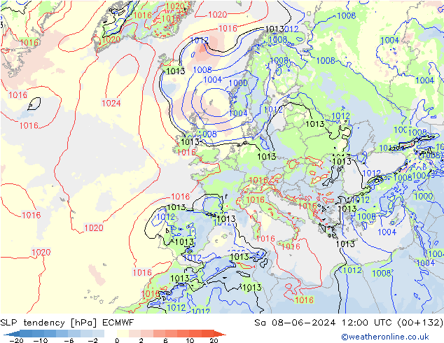 SLP tendency ECMWF Sa 08.06.2024 12 UTC
