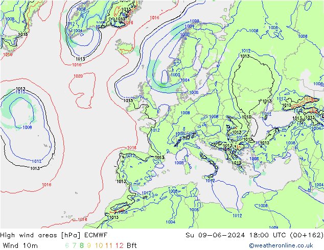 High wind areas ECMWF Su 09.06.2024 18 UTC