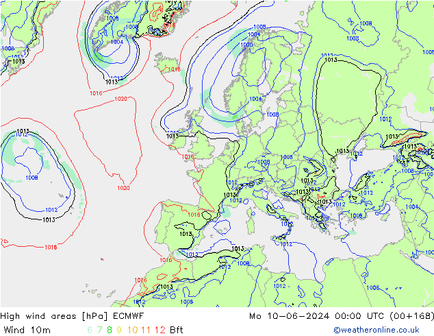 High wind areas ECMWF  10.06.2024 00 UTC