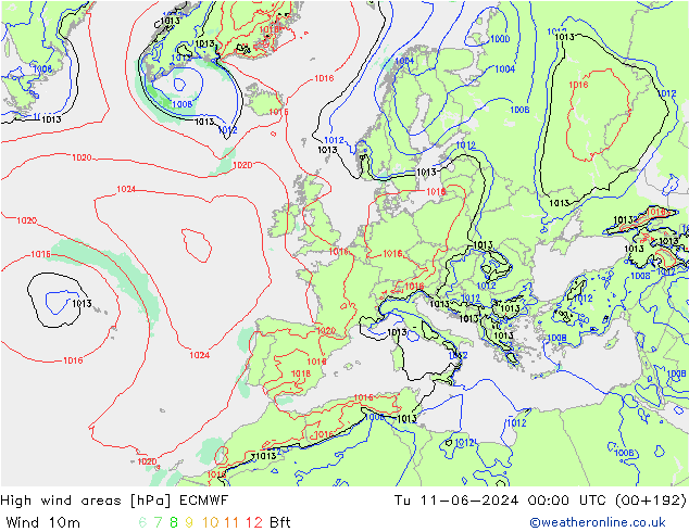 High wind areas ECMWF Tu 11.06.2024 00 UTC