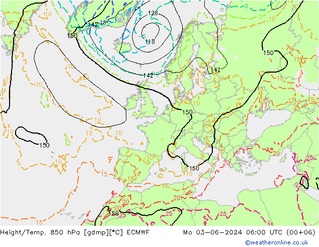 Height/Temp. 850 hPa ECMWF Mo 03.06.2024 06 UTC