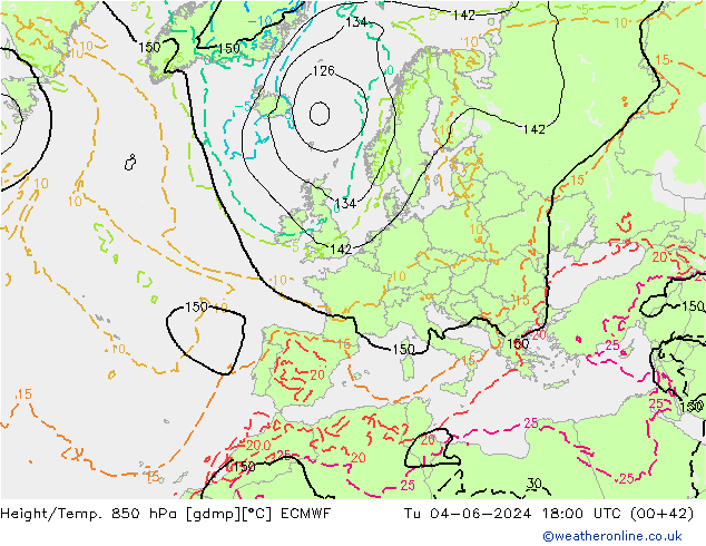 Z500/Rain (+SLP)/Z850 ECMWF Tu 04.06.2024 18 UTC