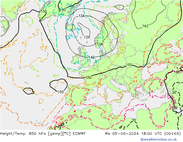 Height/Temp. 850 hPa ECMWF We 05.06.2024 18 UTC