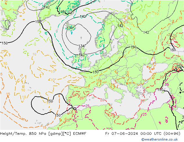 Height/Temp. 850 hPa ECMWF ven 07.06.2024 00 UTC