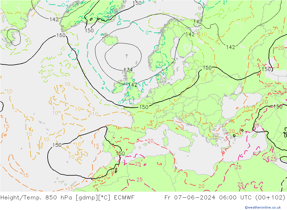 Height/Temp. 850 гПа ECMWF пт 07.06.2024 06 UTC