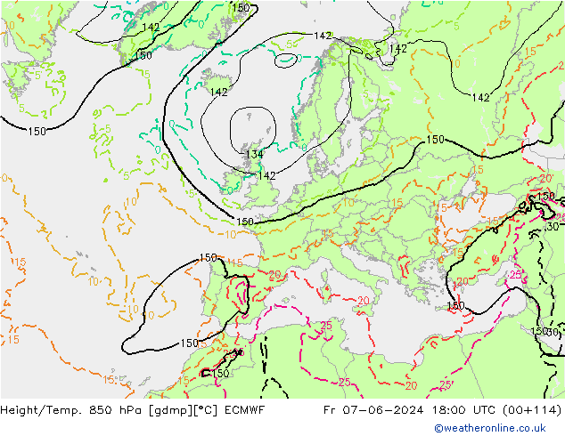 Z500/Rain (+SLP)/Z850 ECMWF Fr 07.06.2024 18 UTC