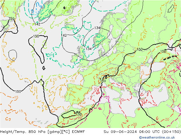 Z500/Regen(+SLP)/Z850 ECMWF zo 09.06.2024 06 UTC