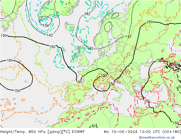 Z500/Rain (+SLP)/Z850 ECMWF Mo 10.06.2024 12 UTC