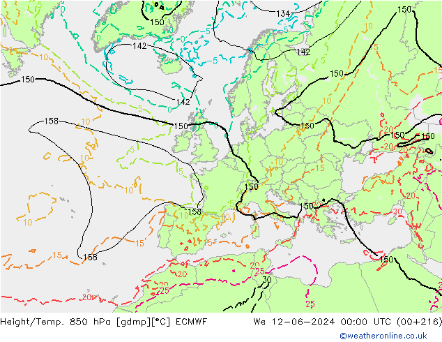 Z500/Rain (+SLP)/Z850 ECMWF mer 12.06.2024 00 UTC