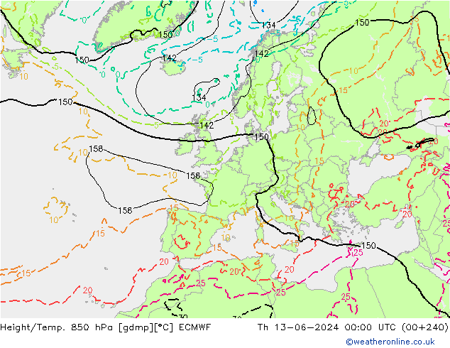 Geop./Temp. 850 hPa ECMWF jue 13.06.2024 00 UTC