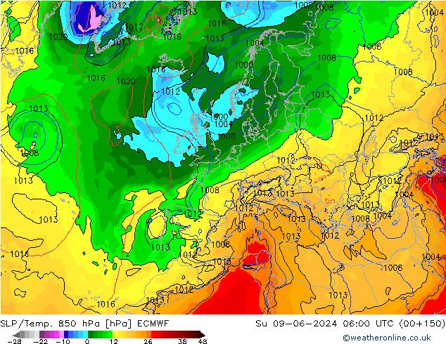 SLP/Temp. 850 hPa ECMWF dom 09.06.2024 06 UTC