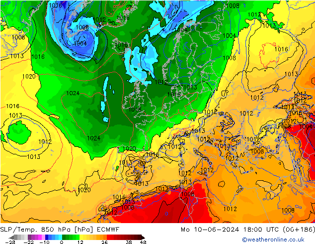 850 hPa Yer Bas./Sıc ECMWF Pzt 10.06.2024 18 UTC