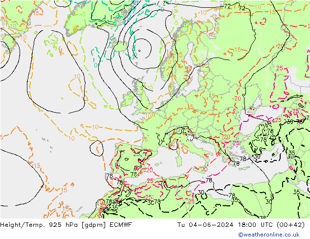 Height/Temp. 925 hPa ECMWF mar 04.06.2024 18 UTC