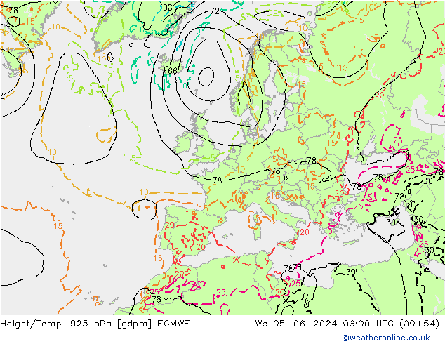 Height/Temp. 925 hPa ECMWF Mi 05.06.2024 06 UTC