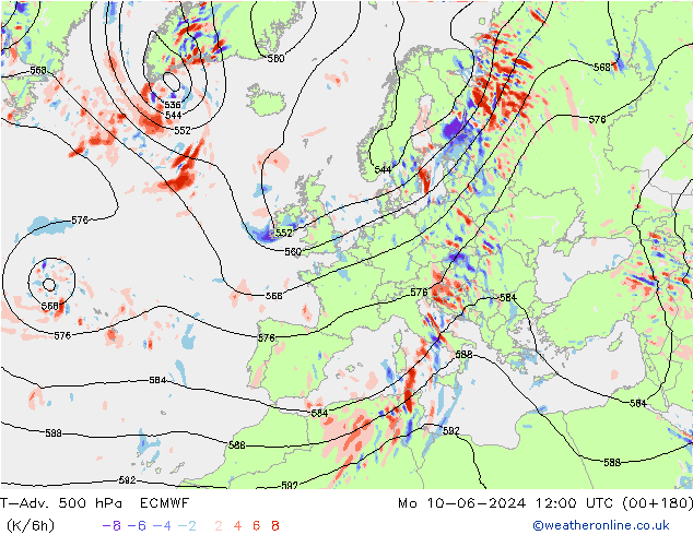T-Adv. 500 гПа ECMWF пн 10.06.2024 12 UTC