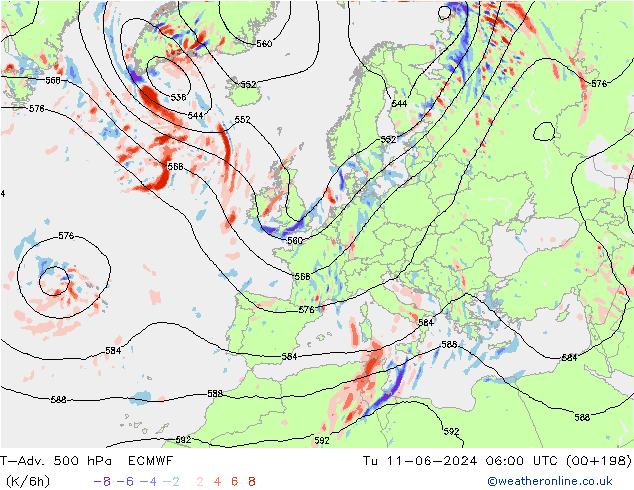 T-Adv. 500 hPa ECMWF mar 11.06.2024 06 UTC