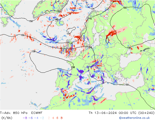 T-Adv. 850 hPa ECMWF Čt 13.06.2024 00 UTC