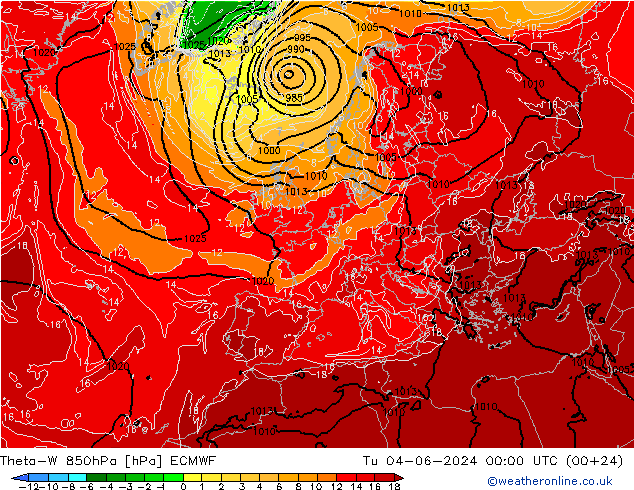 Theta-W 850hPa ECMWF Di 04.06.2024 00 UTC