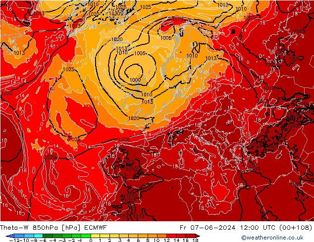 Theta-W 850hPa ECMWF Fr 07.06.2024 12 UTC