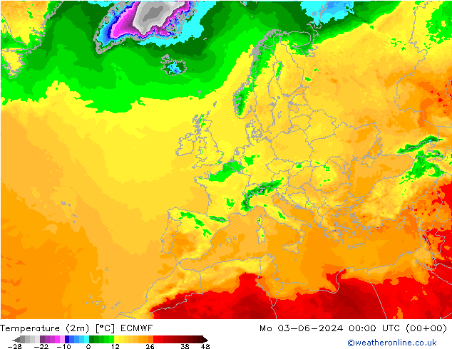 Temperatura (2m) ECMWF lun 03.06.2024 00 UTC