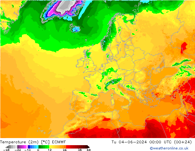 карта температуры ECMWF вт 04.06.2024 00 UTC