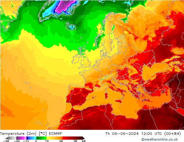 Temperatura (2m) ECMWF gio 06.06.2024 12 UTC