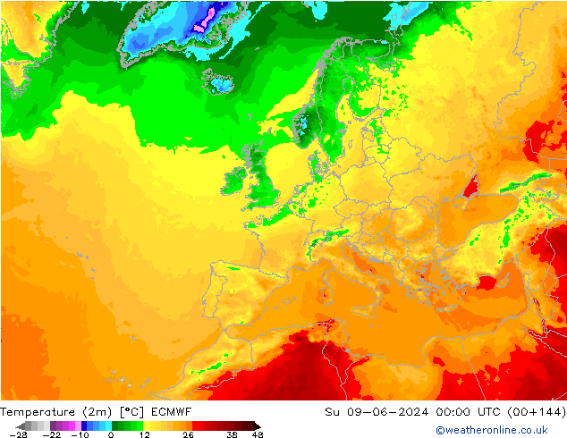 Temperature (2m) ECMWF Ne 09.06.2024 00 UTC