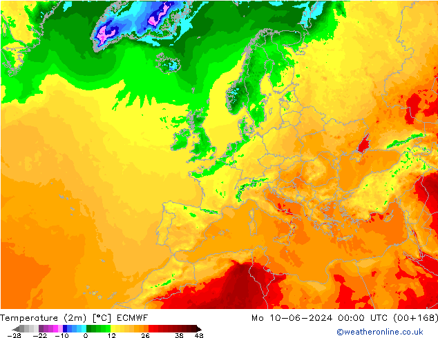 Temperature (2m) ECMWF Mo 10.06.2024 00 UTC