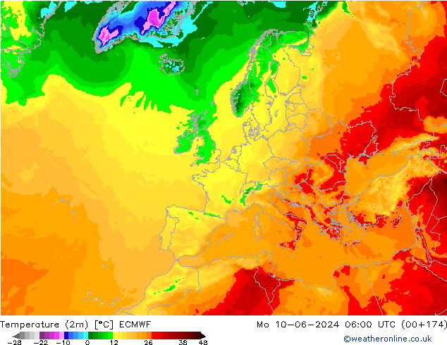 Temperaturkarte (2m) ECMWF Mo 10.06.2024 06 UTC