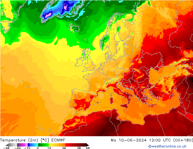 Sıcaklık Haritası (2m) ECMWF Pzt 10.06.2024 12 UTC