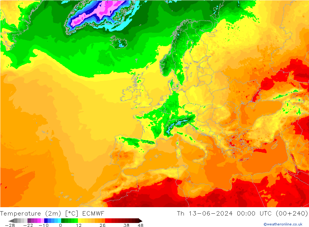 Sıcaklık Haritası (2m) ECMWF Per 13.06.2024 00 UTC