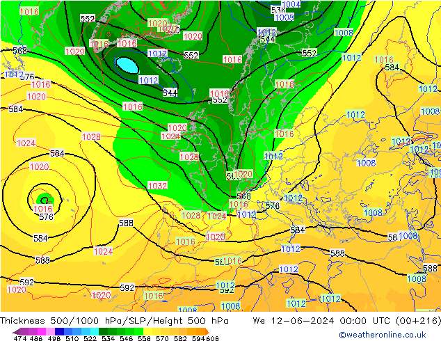 500-1000 hPa Kalınlığı ECMWF Çar 12.06.2024 00 UTC