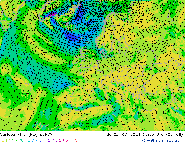 Wind 10 m ECMWF ma 03.06.2024 06 UTC
