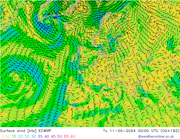 Vento 10 m ECMWF mar 11.06.2024 00 UTC