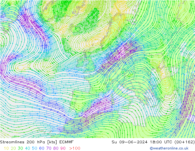 ветер 200 гПа ECMWF Вс 09.06.2024 18 UTC