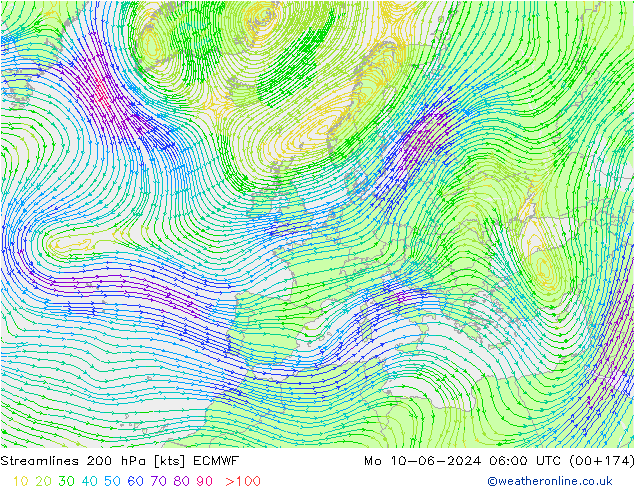 Rüzgar 200 hPa ECMWF Pzt 10.06.2024 06 UTC