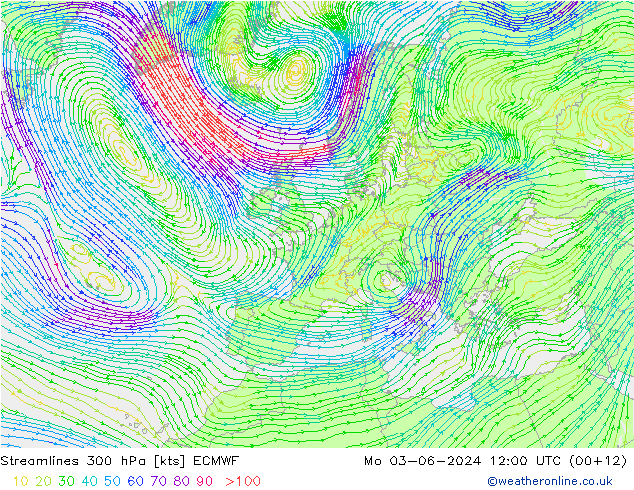 ветер 300 гПа ECMWF пн 03.06.2024 12 UTC